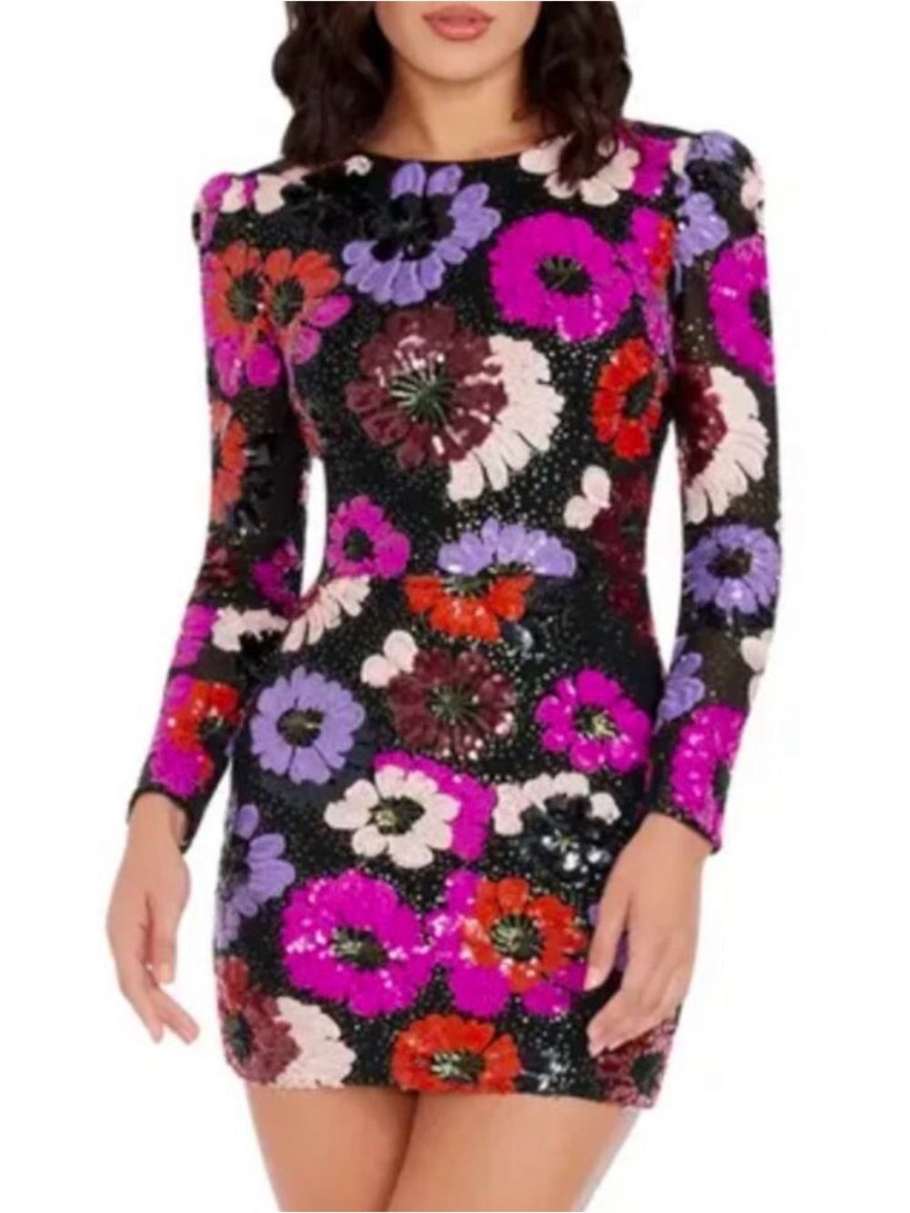 NWT Dress the Population Sequin Floral Hazel Mini Dress Size Large/ 8-10